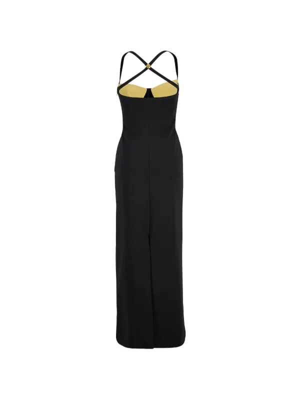 black cross strap detail maxi dress Black Woven Cross Strap Midi Dress Black / L