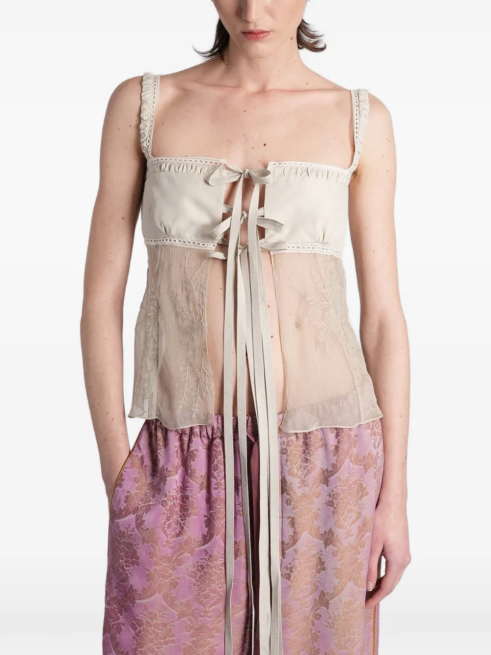 Ann Demeulemeester Gila embroidered lace-trim top - Toni neutri