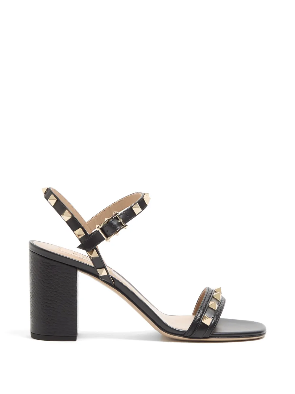 Valentino Garavani Rockstud sandals in grainy calfskin with strap 80mm Zwart