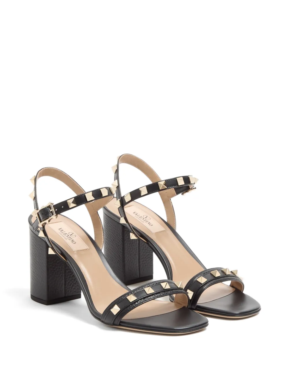 Valentino Garavani Rockstud sandals in grainy calfskin with strap 80mm Zwart