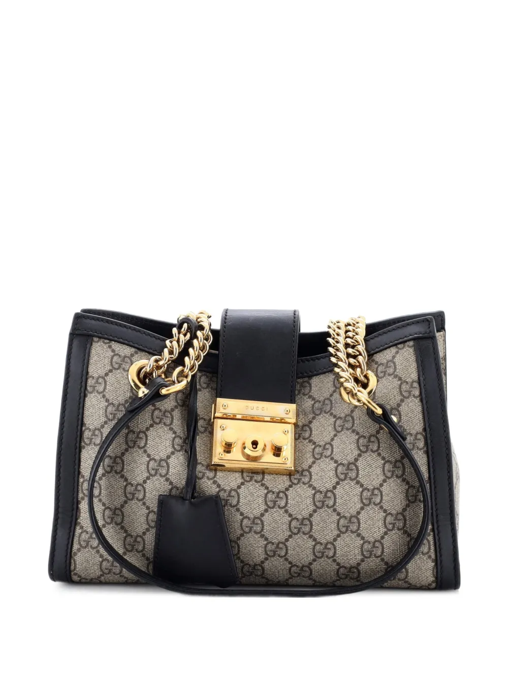 Gucci Pre-Owned Padlock Chain Tote GG Coated Canvas with Leather Small shoulder bag - Nero