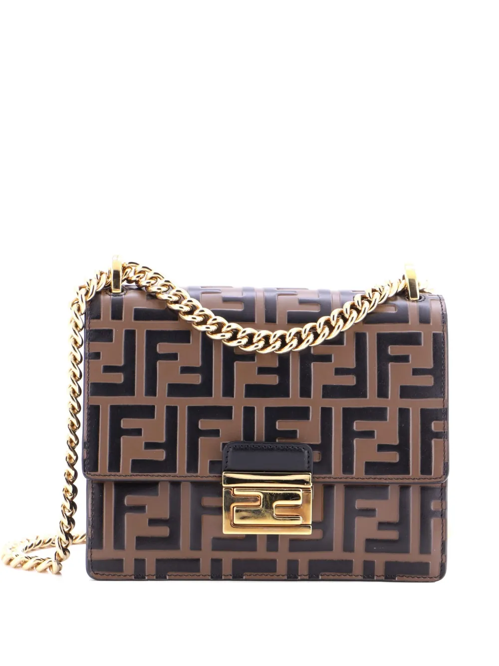 Fendi Pre-Owned Kan U Zucca Embossed Leather Small shoulder bag - Marrone