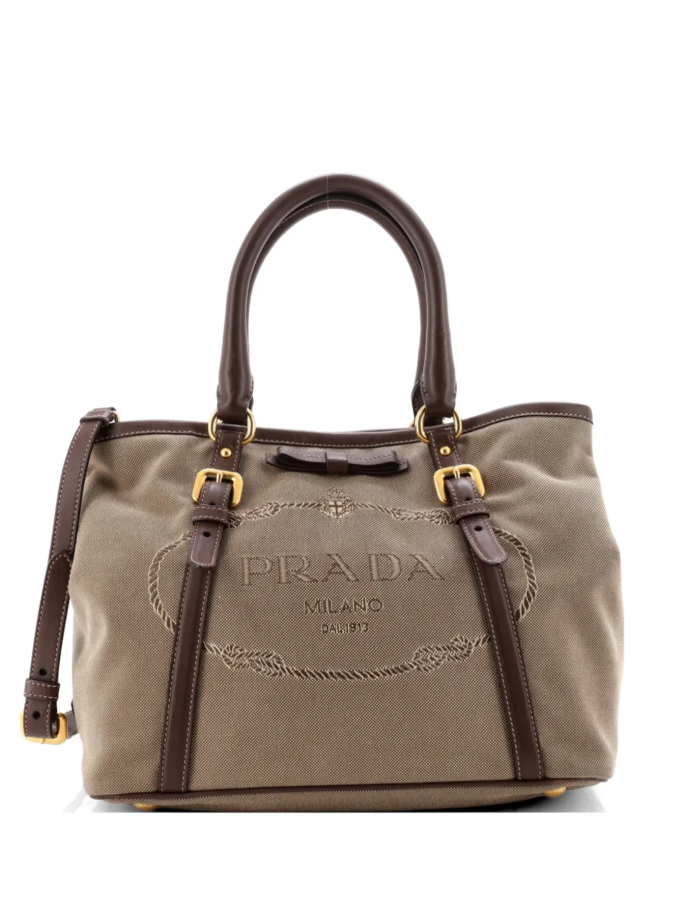 Prada Pre-Owned Borsa tote media in pelle con logo - Marrone