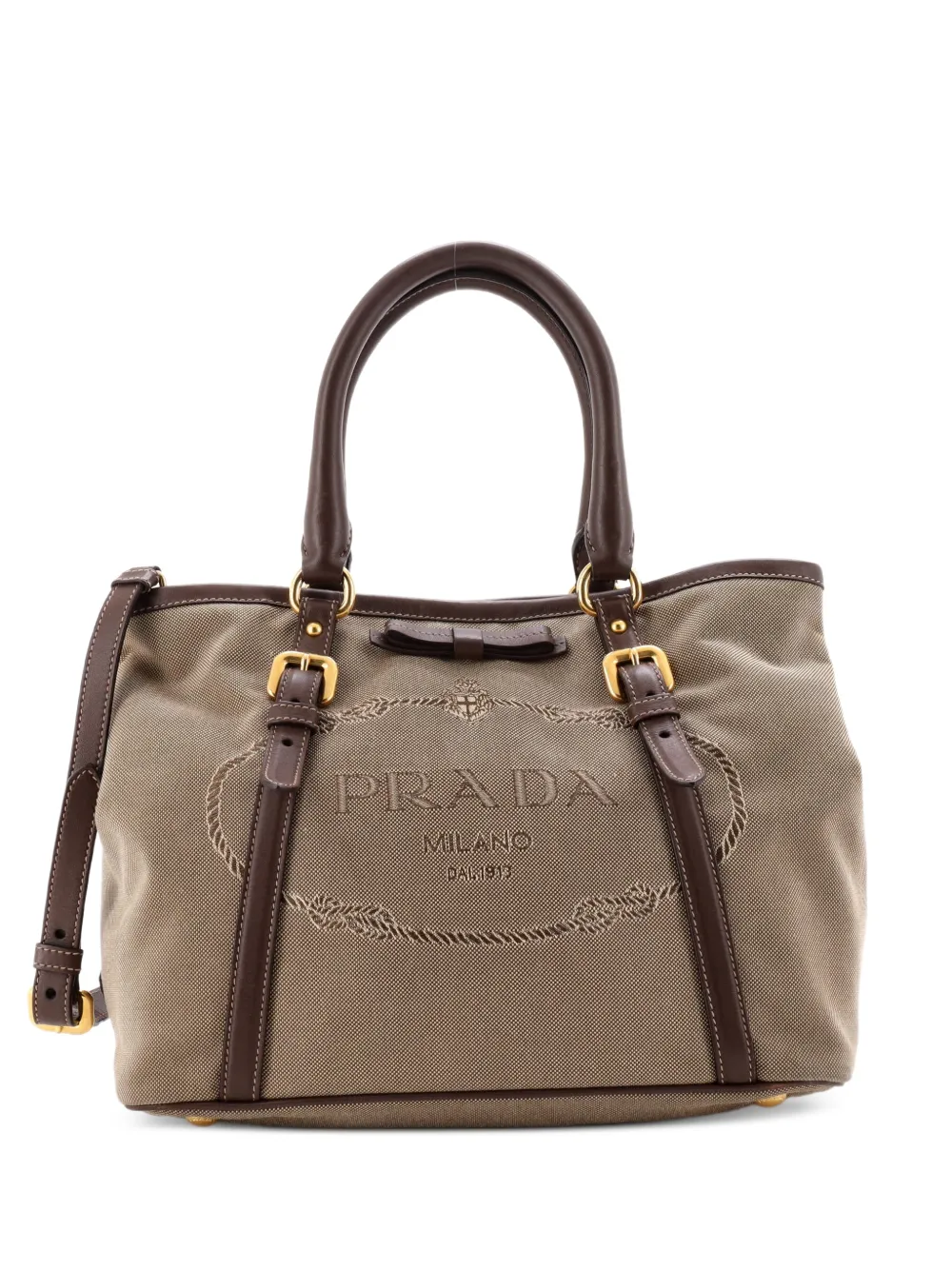Prada Pre-Owned Logo Convertible Canvas with Leather Medium tote bag - Brown