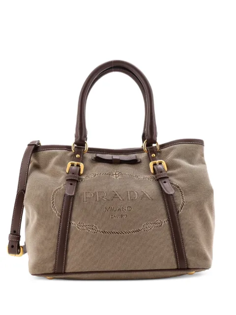 Prada Pre-Owned tote convertible mediana de piel y lona con logo