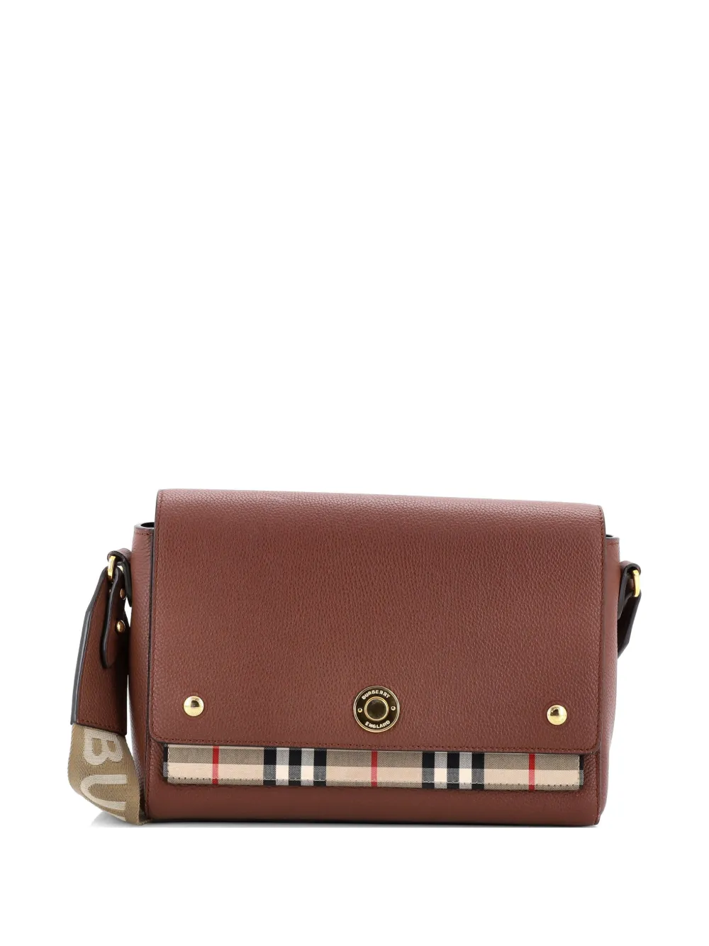 Burberry Pre-Owned Note Leather with Vintage Check Canvas Medium crossbody bag - Braun