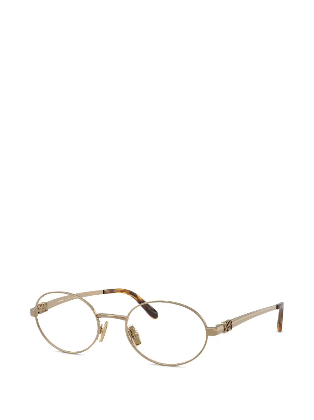Miu Eyewear Bril met ovalen montuur en logo-plakkaat Goud