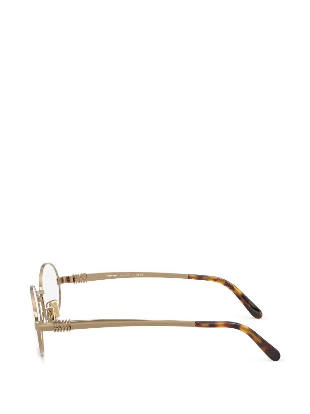 Miu Eyewear Bril met ovalen montuur en logo-plakkaat Goud