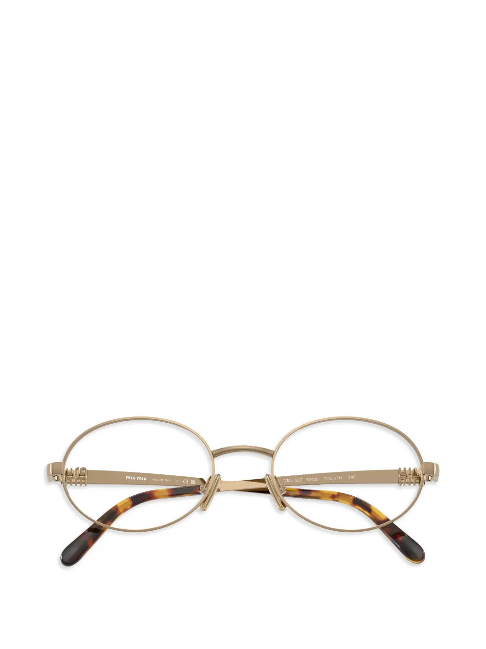 Miu Eyewear Bril met ovalen montuur en logo-plakkaat Goud