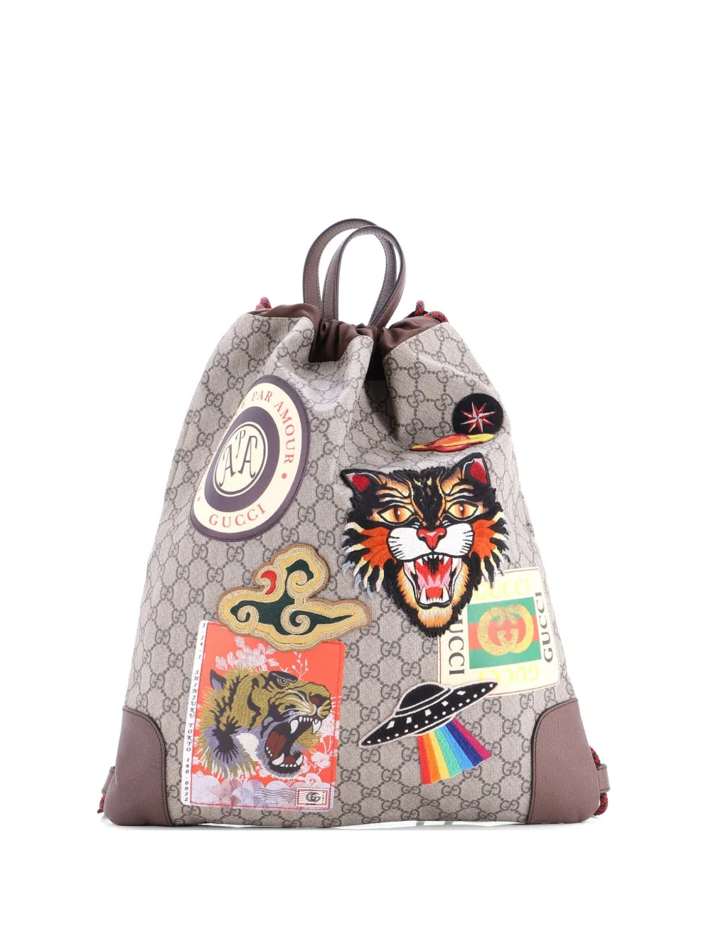 Gucci Pre-Owned Courrier Soft Drawstring GG Coated Canvas with Applique Medium backpack - Marrone
