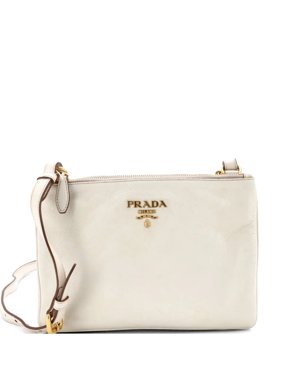Prada Pre-Owned Double Zip Vitello Daino Small crossbody bag - White