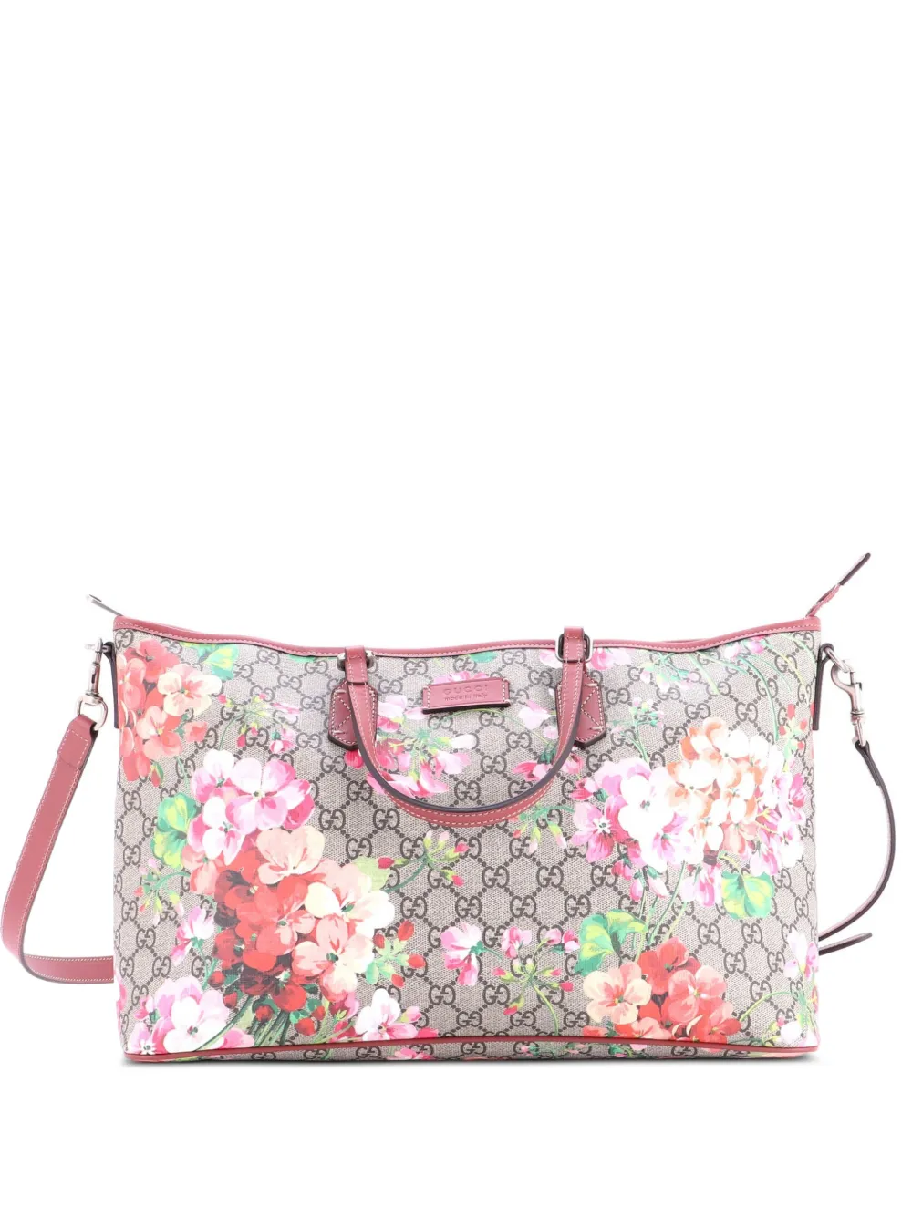 Gucci Pre-Owned Borsa tote grande in pela cerata GG con stampa Blooms - Marrone