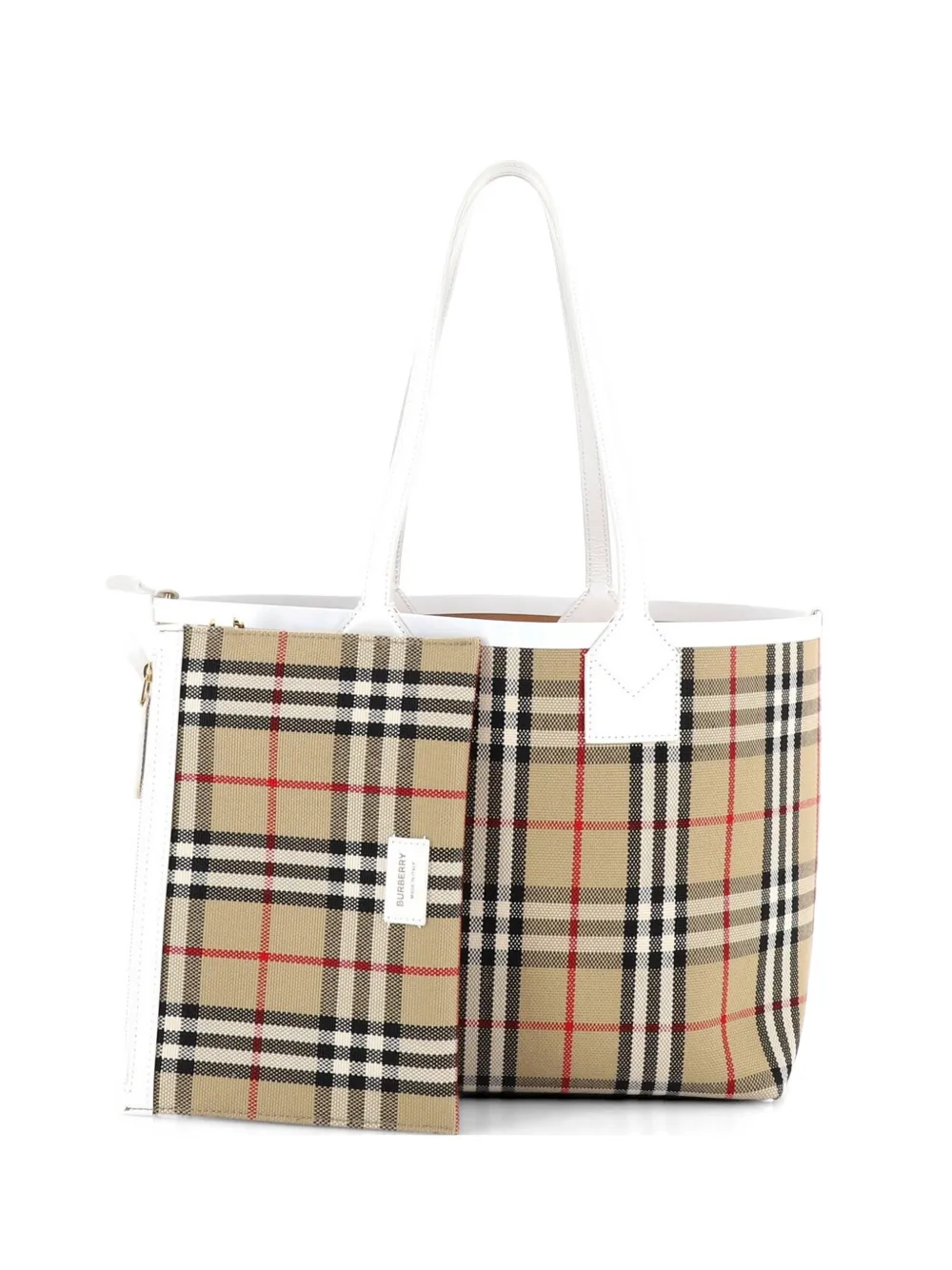 Burberry Pre-Owned Borsa tote London piccola in tela con motivo Vintage Check - Bianco