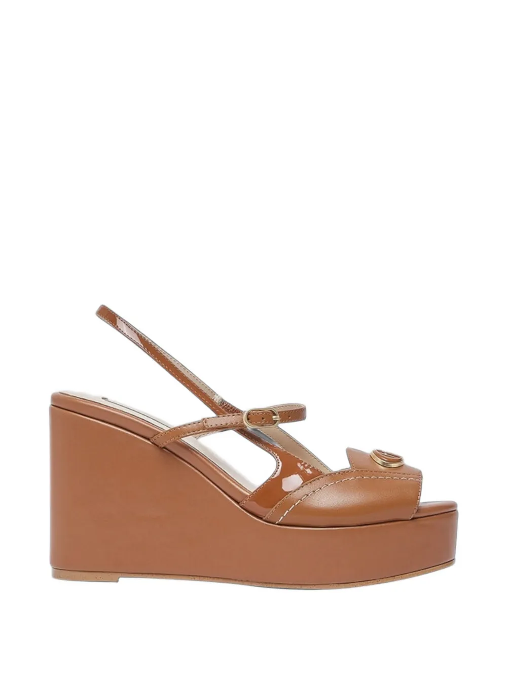 LIU JO leather and patent-leather slingback wedges - Marrone