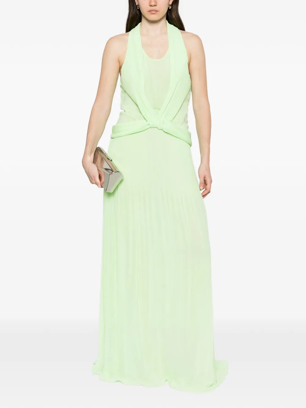 Genny Geplooide maxi-jurk met gedraaid detail Groen