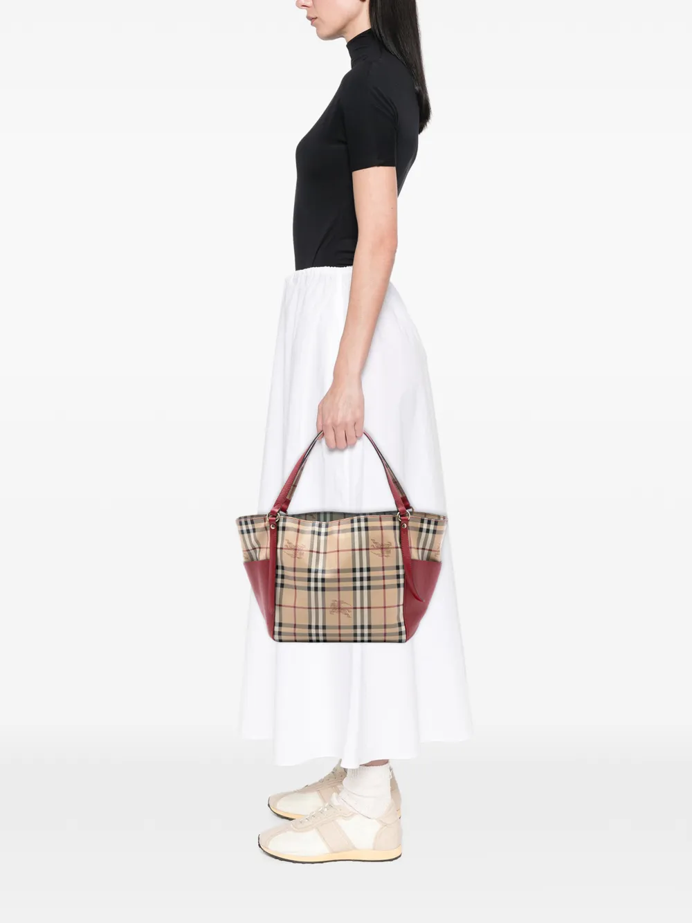  Burberry Pre-owned Borsa Tote Piccola In Tela Cerata Canterbury Con Motivo Haymarket Check E Rifiniture In Pelle 2000-2017 - Toni Neutri 