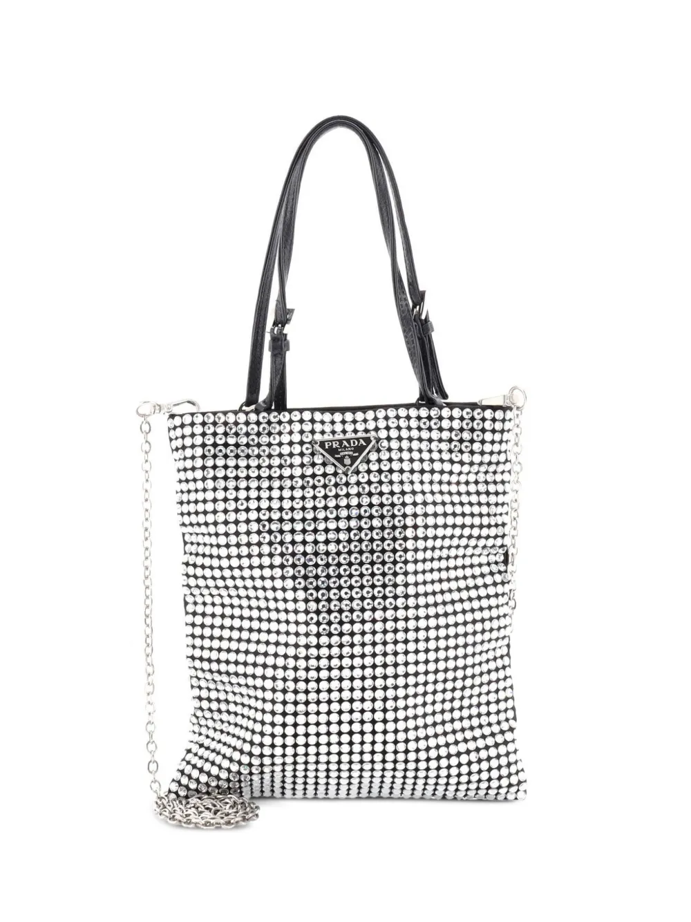 Prada Pre-Owned Chain Flat Crystal Embellished Satin Mini tote bag - Argento