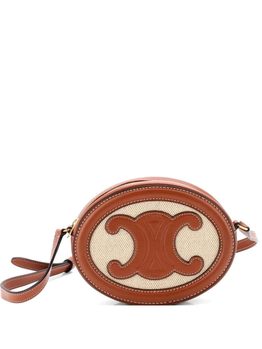 Celine Pre-Owned Triomphe Oval Canvas and Leather crossbody bag - Marrone