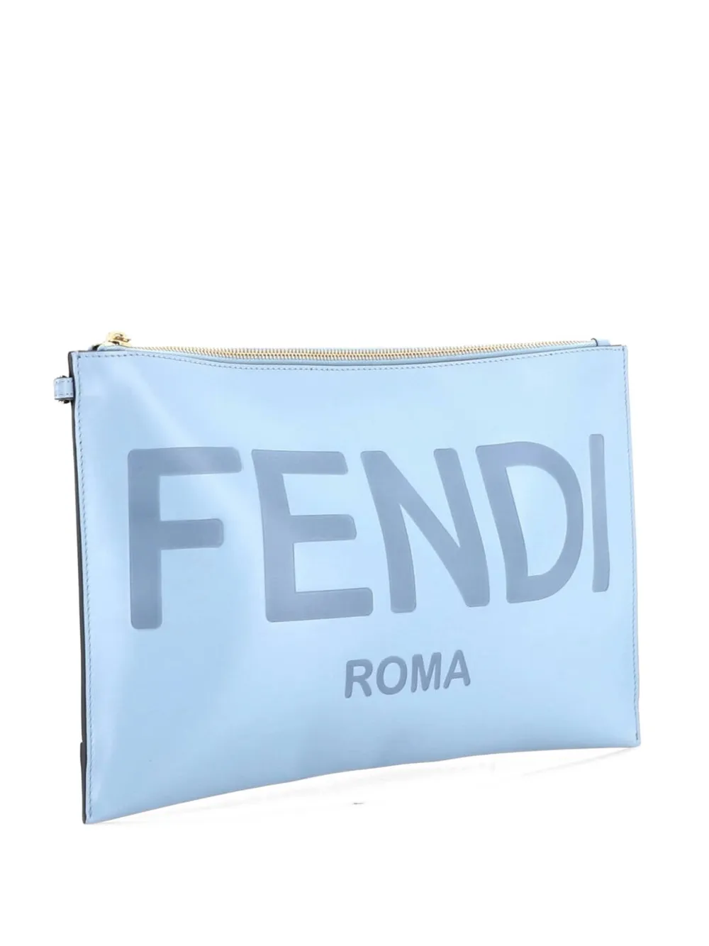 Fendi Pre-Owned Logo Flat Wristlet Pouch Embossed Leather Large clutch bag - Blu