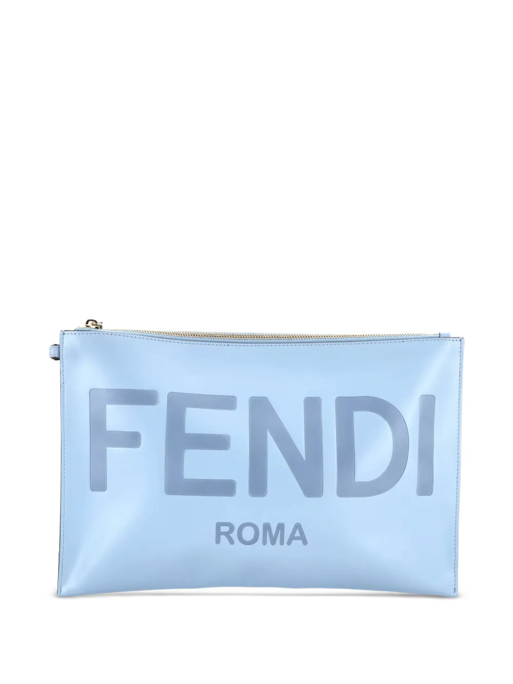 Fendi Pre-Owned Logo Flat Wristlet Pouch Embossed Leather Large clutch bag - Blue