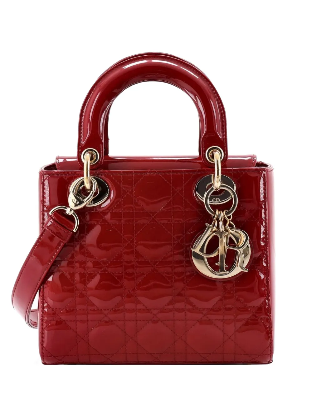 Christian Dior Pre-Owned Lady Dior Bag Cannage Quilt Patent Small satchel - Rot