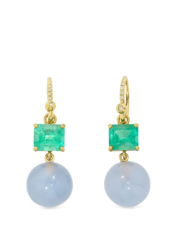 Irene Neuwirth Gumball Emerald and Chalcedony Earrings in Gold