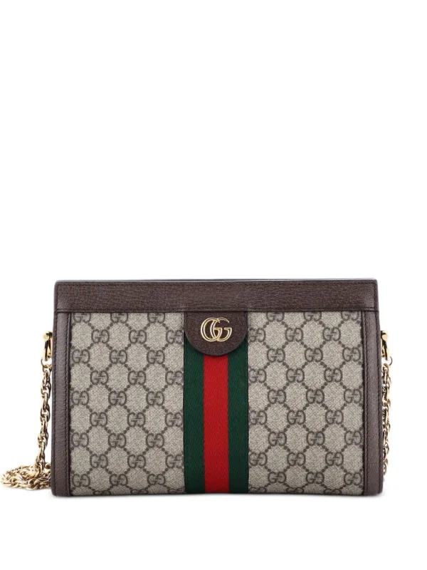 Gucci Pre-owned Ophidia Chain Shoulder Bag GG Coated Canvas Small Crossbody Bag in Brown