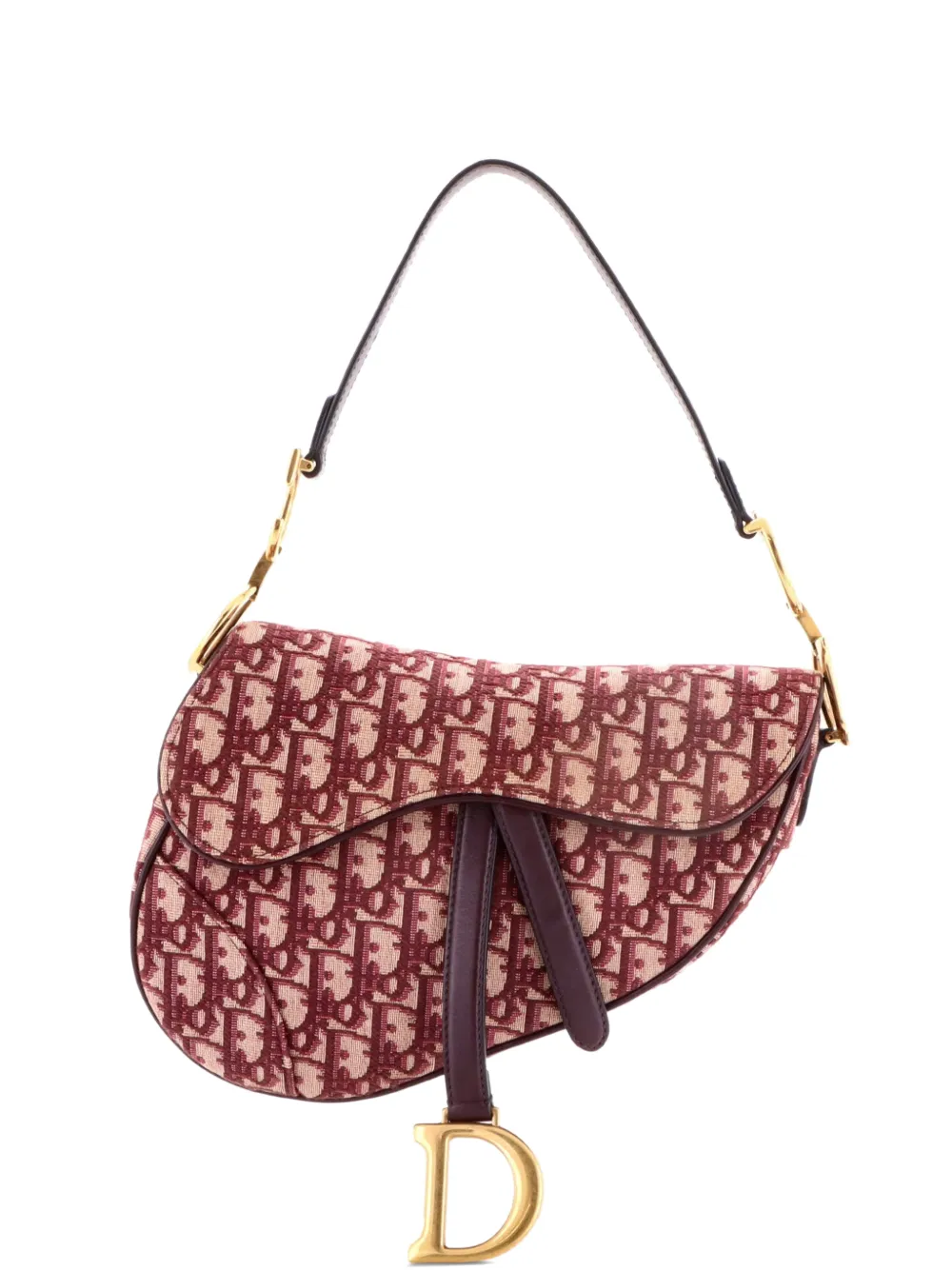 Christian Dior Pre-Owned Borsa a spalla Saddle media in tela con motivo Oblique - Rosso