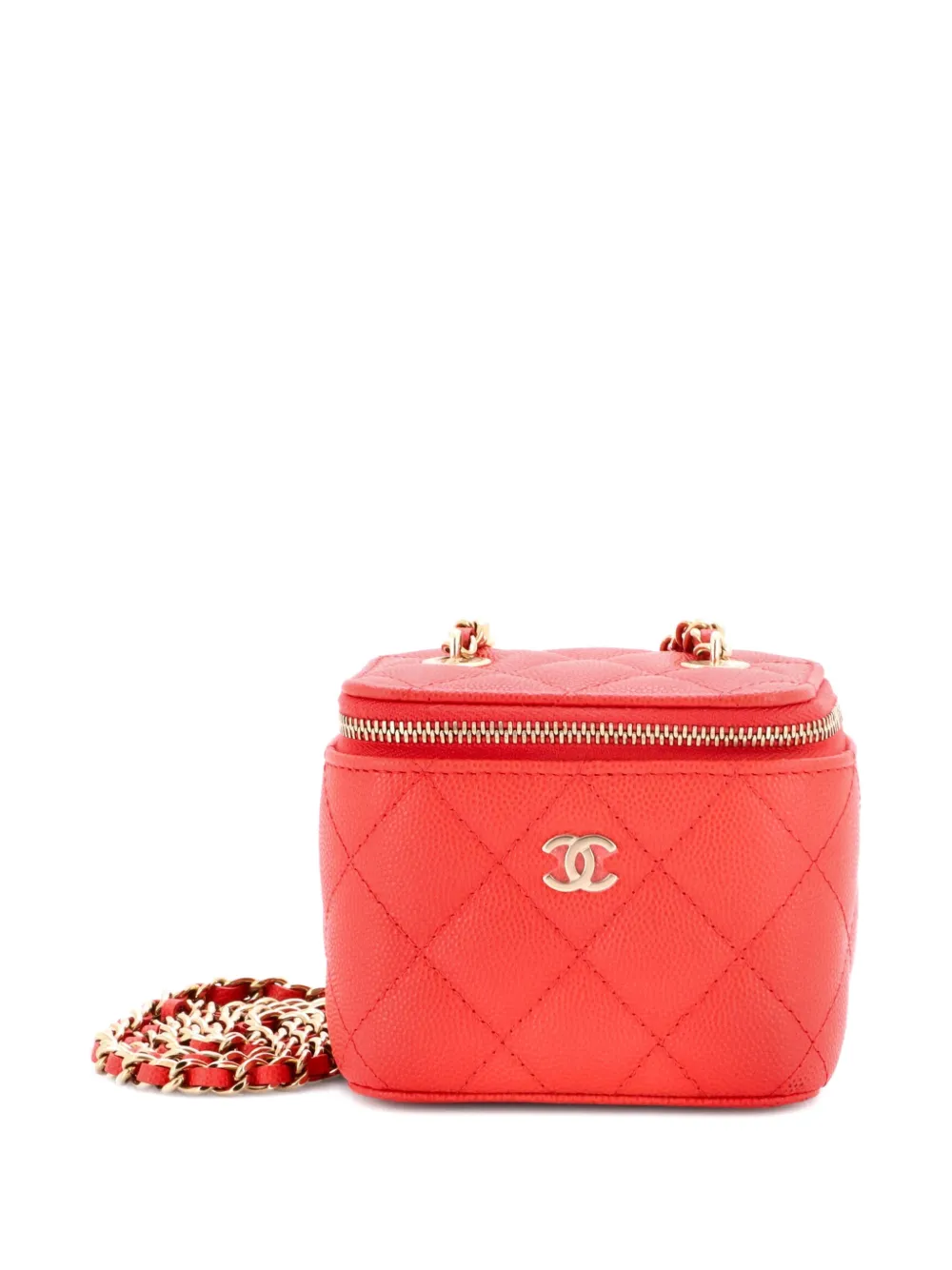 CHANEL Pre-Owned Trousse make up mini in pelle Caviar trapuntata con catena - Rosso