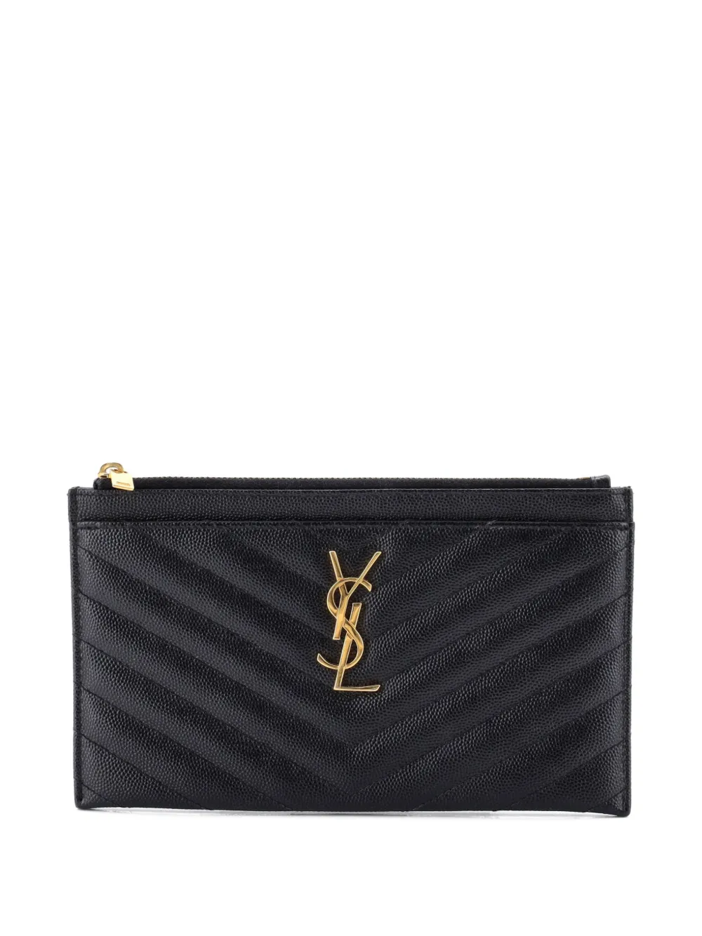 Saint Laurent Pre-Owned Classic Monogram Zip Bill Matelasse Chevron Leather Medium pouch - Nero