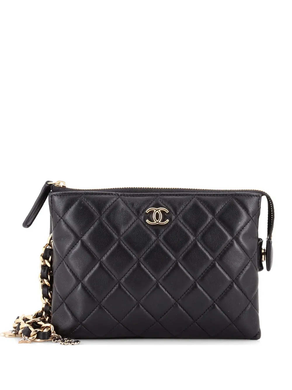 CHANEL Pre-Owned Coco Charms Wristlet Pouch Quilted Lambskin clutch bag - Black