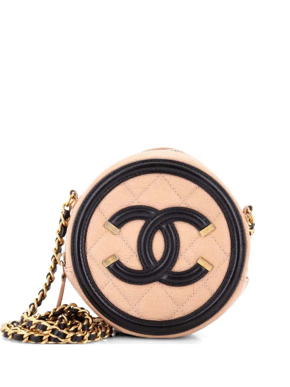 CHANEL Pre-Owned Filigree Round Clutch with Chain Quilted Caviar Mini crossbody bag - Toni neutri
