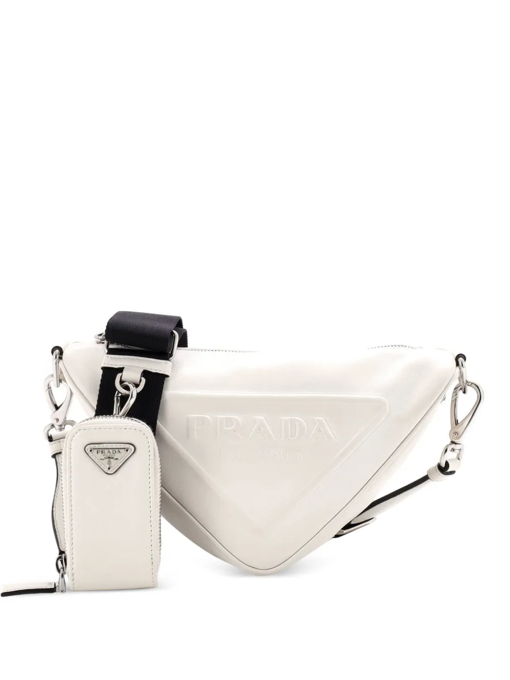 Prada Pre-Owned Triangle Logo Zip Leather Small crossbody bag - White