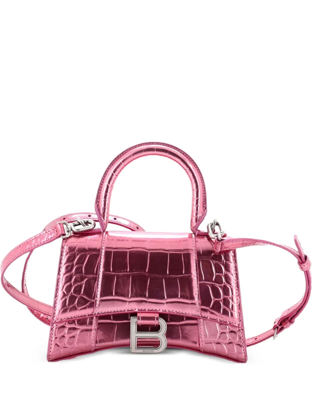 Balenciaga Pre-Owned Borsa a tracolla Hourglass XS in pelle goffrata effetto coccodrillo con manico - Effetto metallizzato