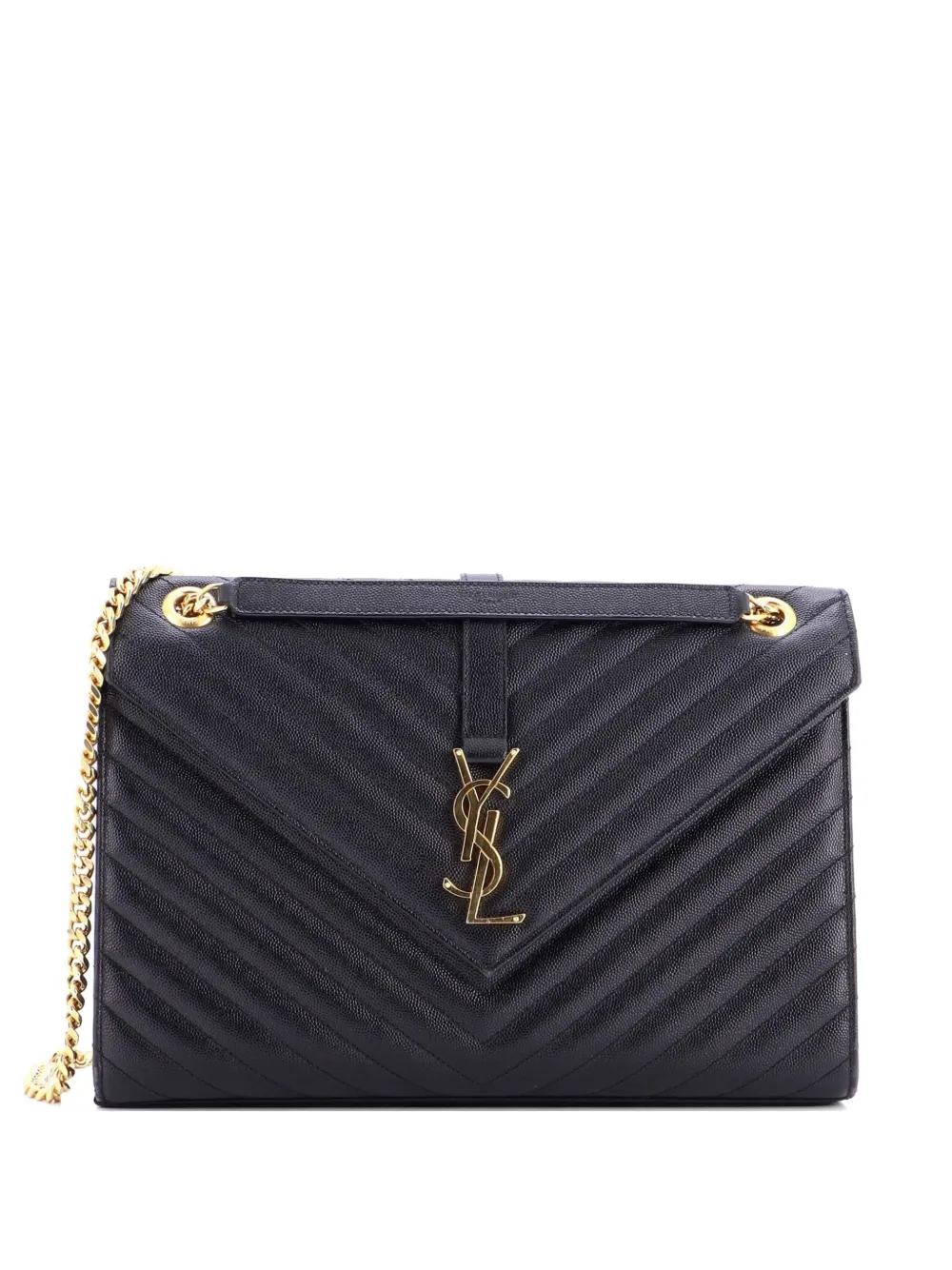 Saint Laurent Pre-Owned Classic Monogram Envelope Satchel Matelasse Chevron Leather Large shoulder bag - Nero