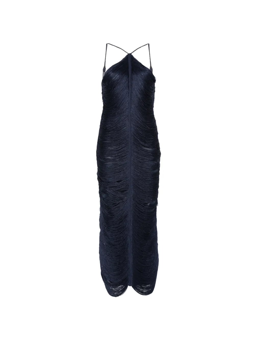 Bless Jade fringed halterneck midi dress - Blu