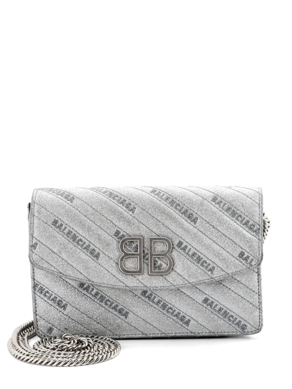 Balenciaga Pre-Owned BB Chain Wallet Quilted Embroidered Glitter crossbody bag - Argento