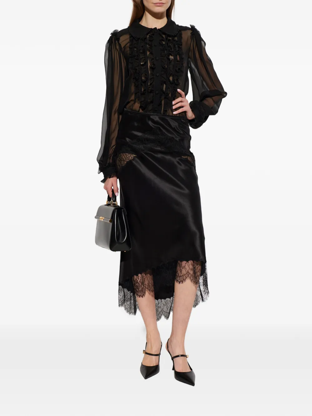 Dolce & Gabbana Doorzichtige blouse met ruches Zwart