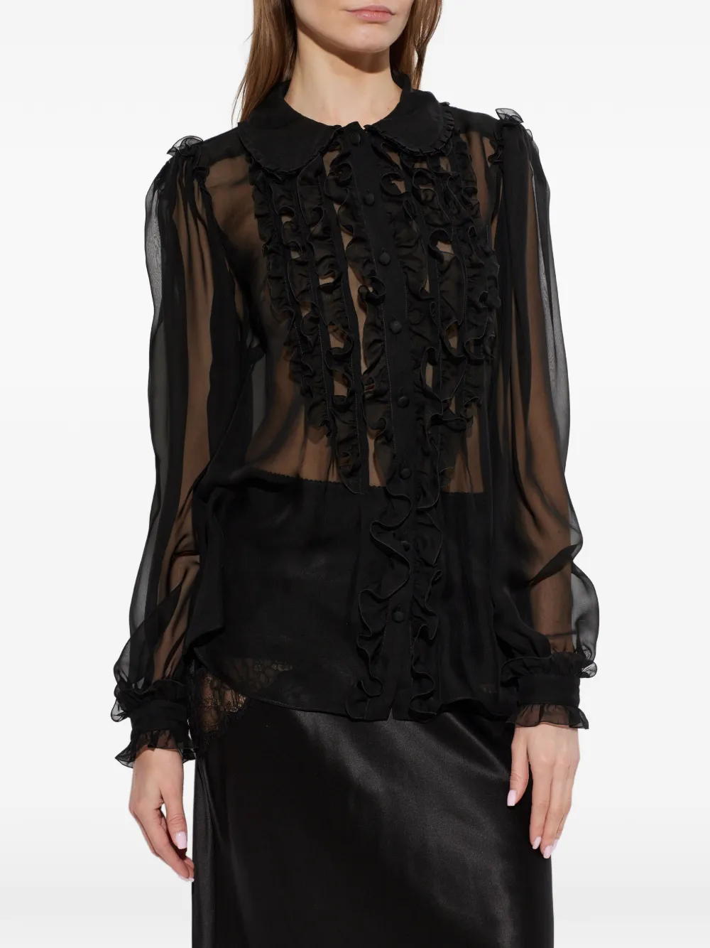 Dolce & Gabbana Doorzichtige blouse met ruches Zwart