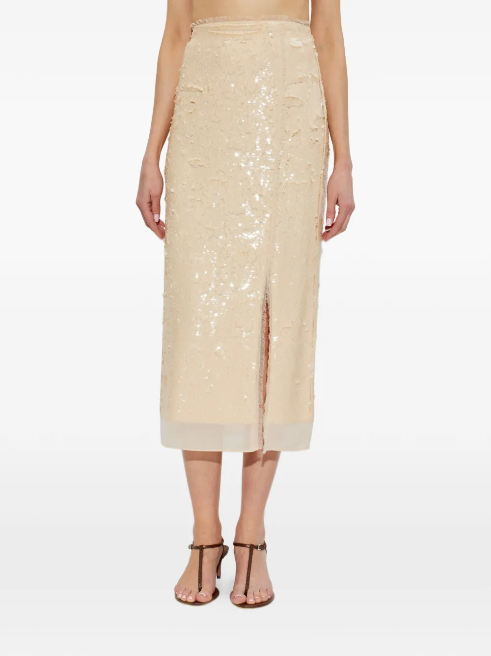 rag & bone Rok verfraaid met pailletten en franje Beige