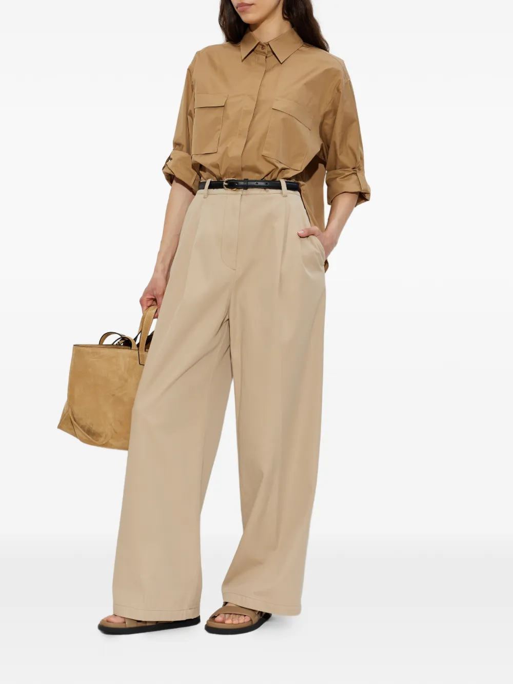 Max Mara Katoenen overhemd met klepzak Beige