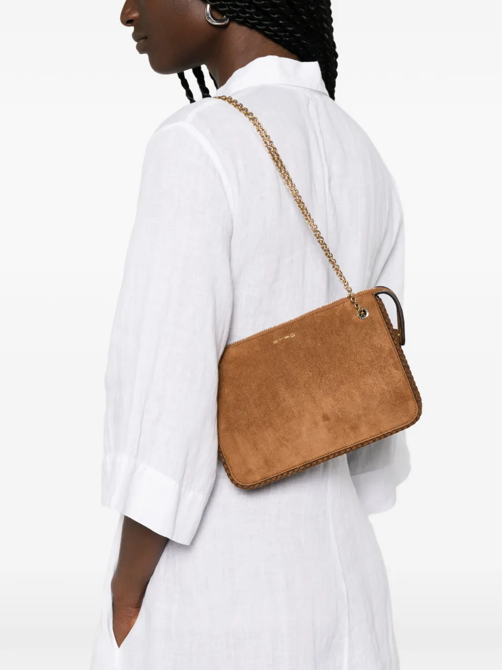 ETRO Leren schoudertas met logodetail Bruin
