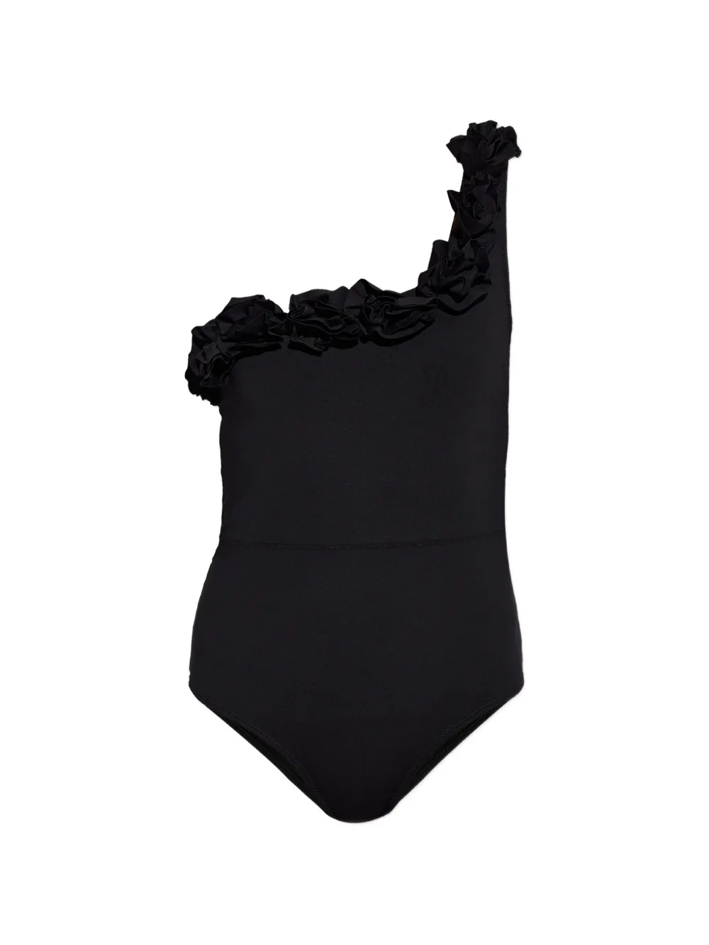 MAIÔ PARIS Cosmos ruffle-trim one-shoulder swimsuit - Nero