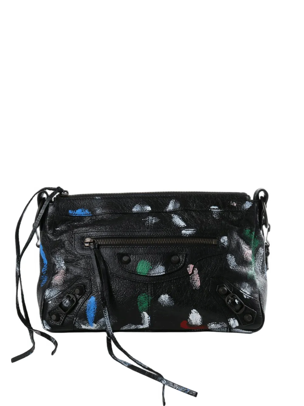 Balenciaga Small Le city moto paint-splatter shoulder bag - Nero