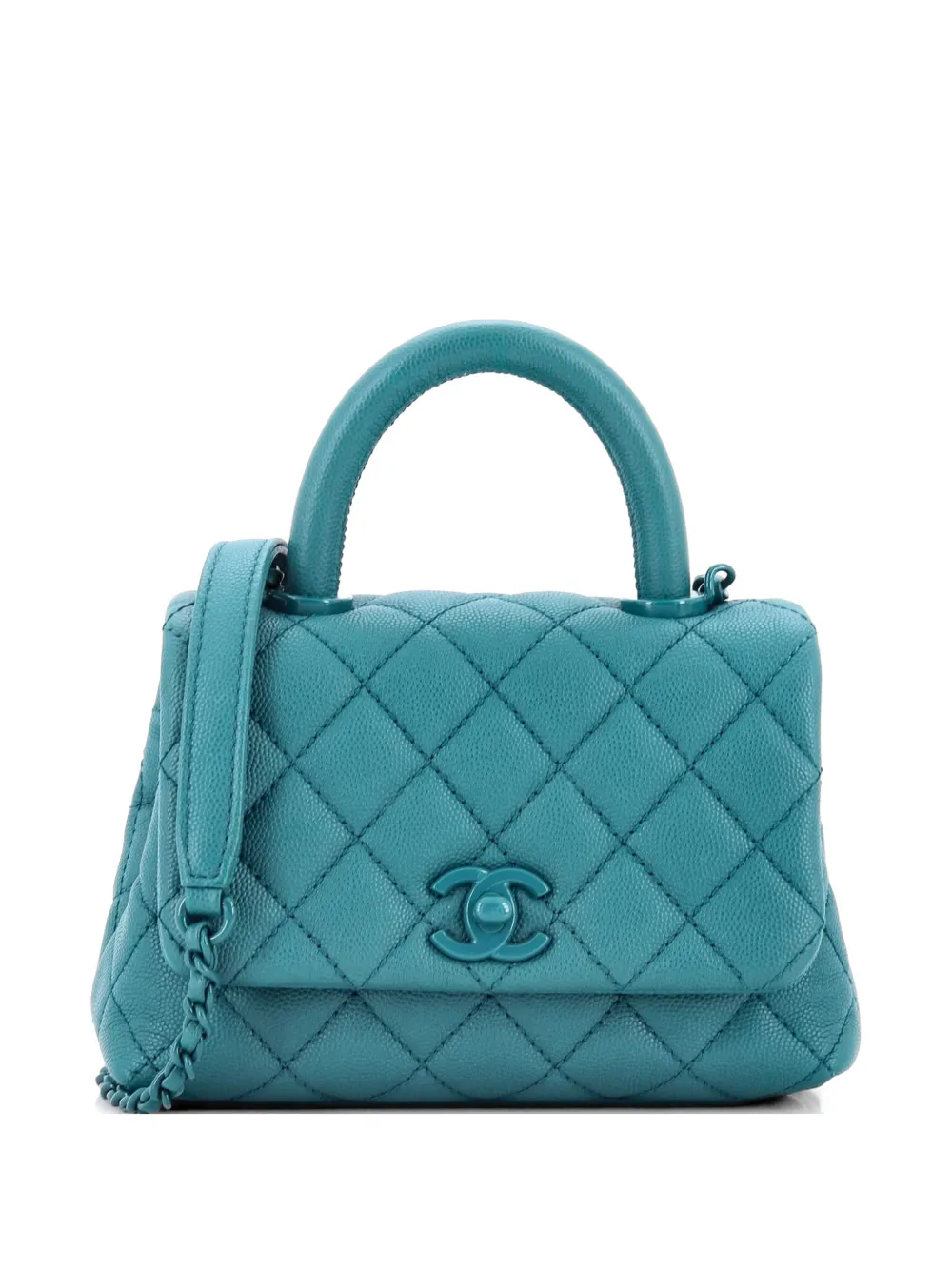 CHANEL Pre-Owned Borsa a spalla Coco extra mini in pelle Caviar trapuntata con manico - Blu