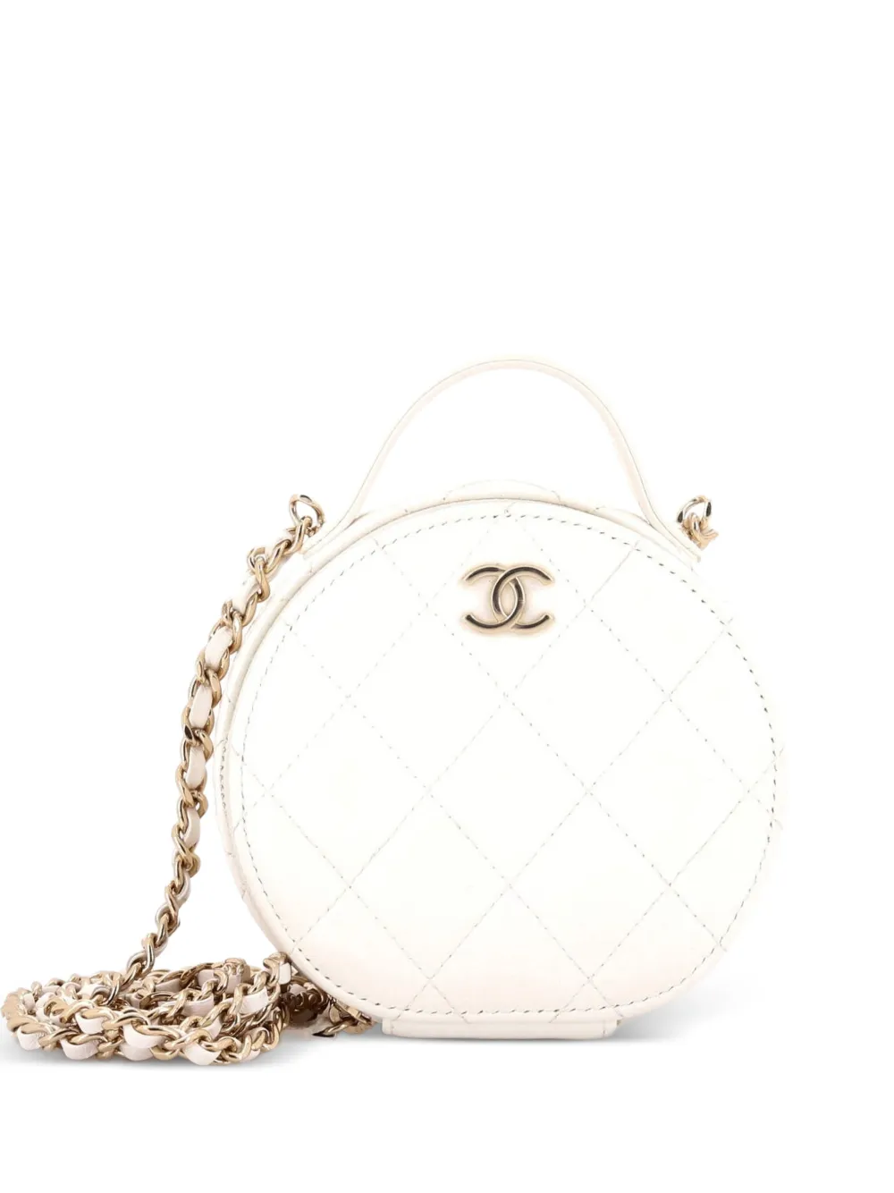 CHANEL Pre-Owned Runde Handle with Care Umhängetasche aus gestepptem Lammleder mit Kettenriemen - Weiß