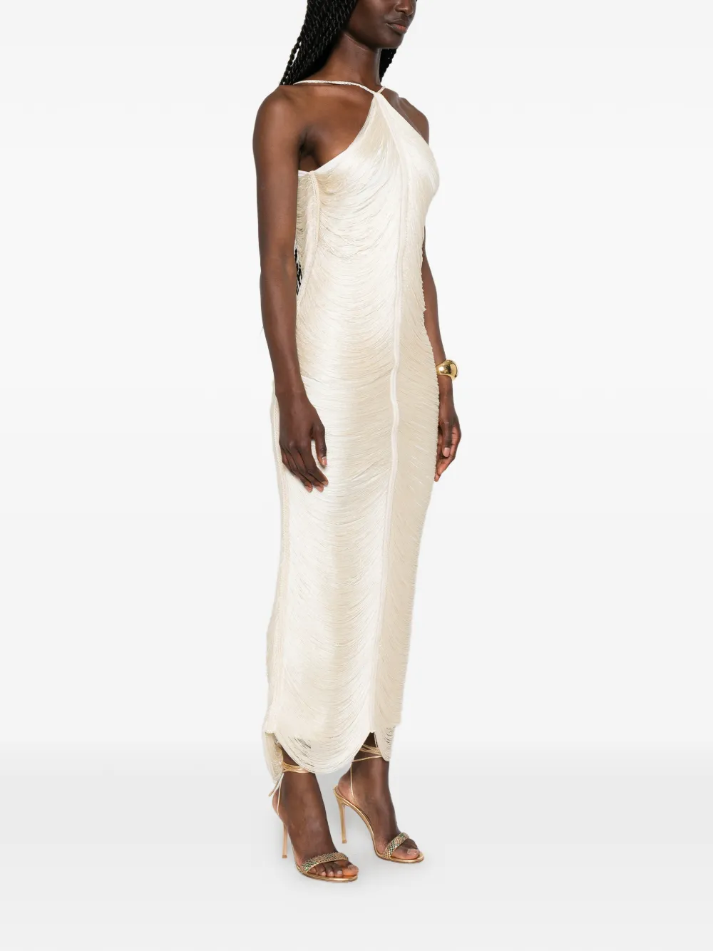  Bless Vestido Jade Con Flecos - Blanco 