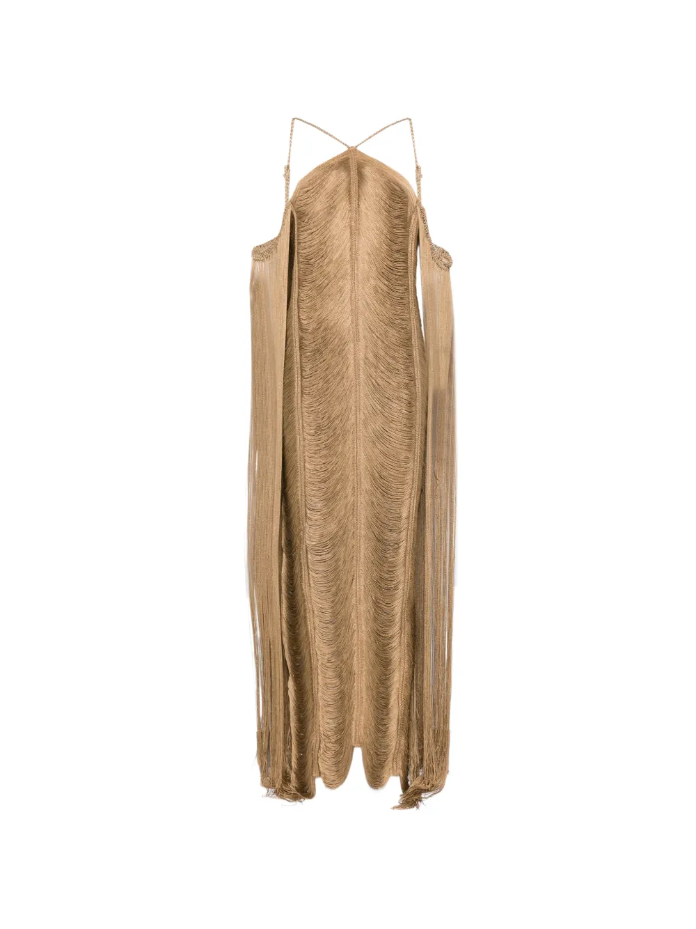 Bless Pelta fringed halterneck dress - Toni neutri