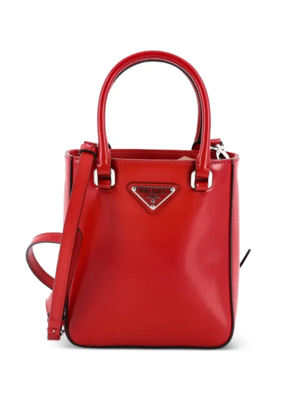 PRADA 赤 レザートートバッグ Prada Pre-Owned コンバーチブル トート ブラッシュドレザー スモール