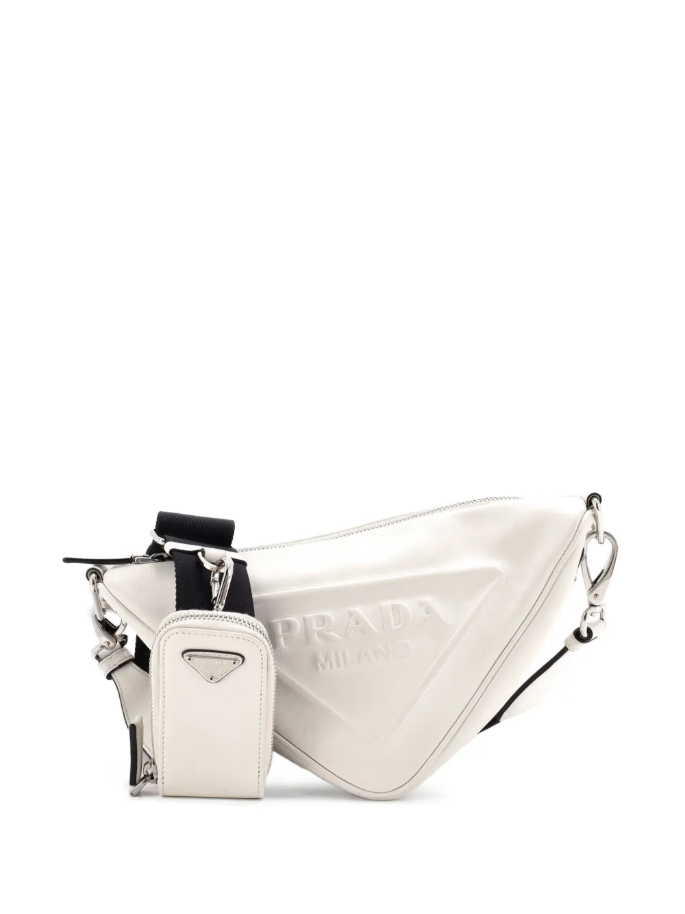 Prada Pre-Owned Triangle Logo Zip Crossbody Bag Embossed Leather Mini shoulder bag - Toni neutri